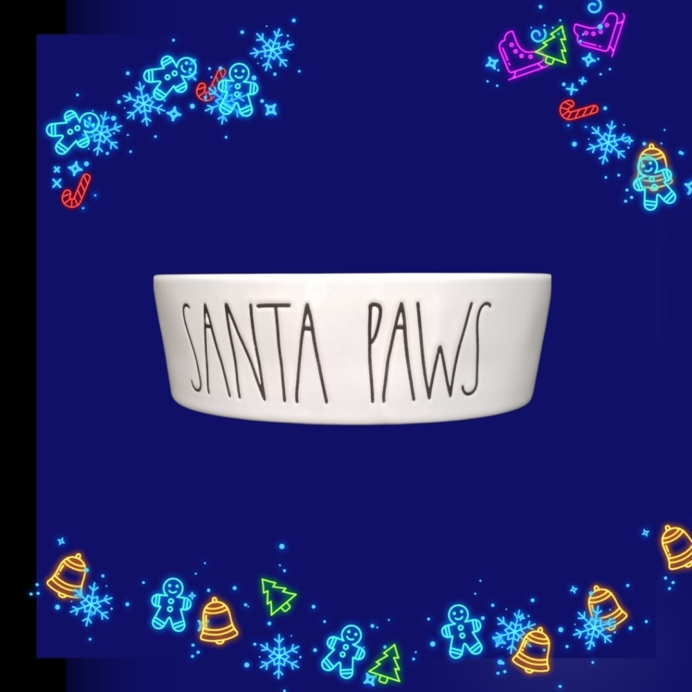 Rae Dunn Christmas "Santa Paws" Cat or Dog Dish Bowl. Red and White 5"